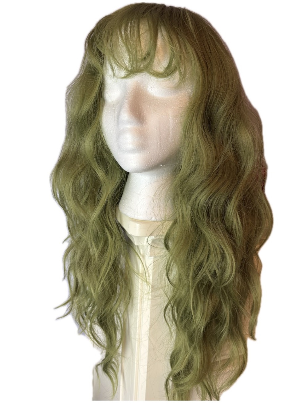 Long Wavy Olive Green Women’s Wig - Unbranded